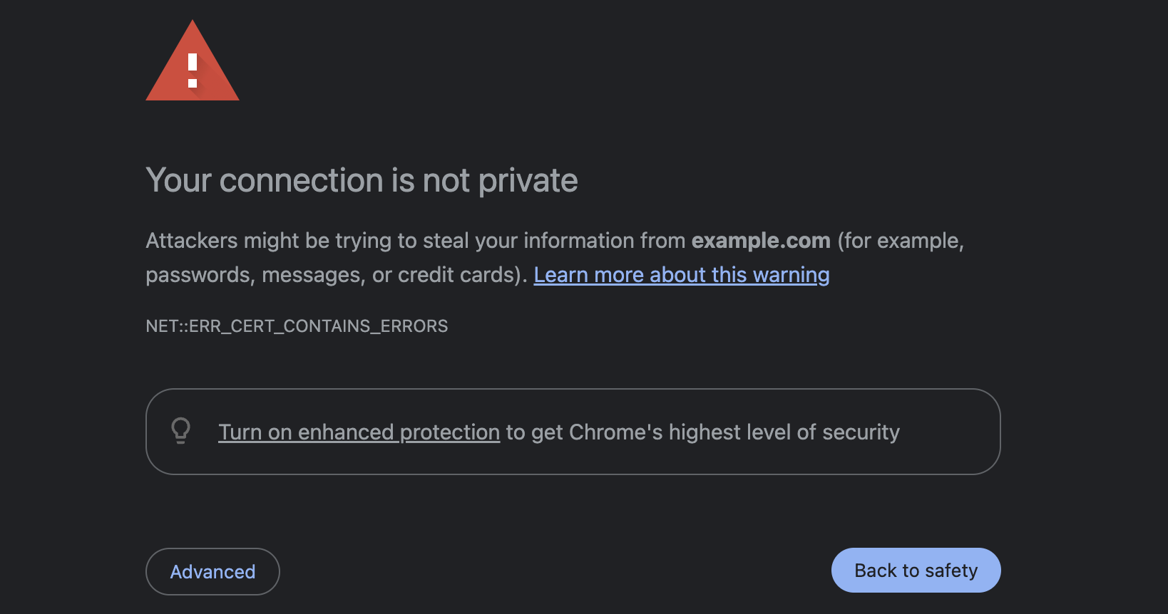 Chrome connection not private warning